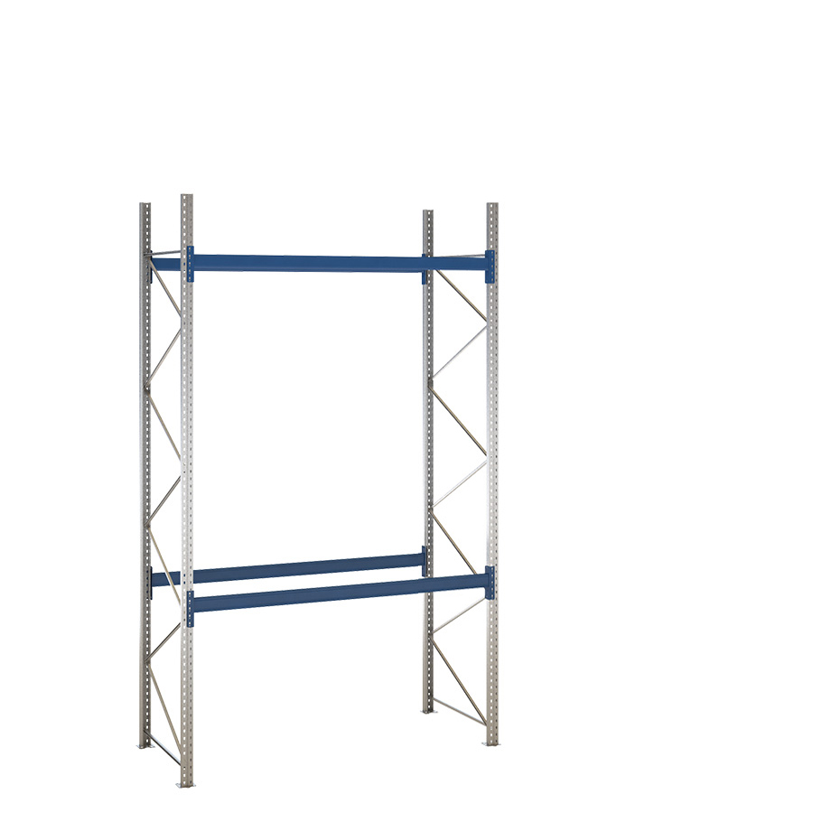 [049472] Estantería de paletización incial con 2 niveles de carga de 2500 kg cada uno - Dim.: 2400x1100x4000h mm - Galvanizado y azul ral 5010