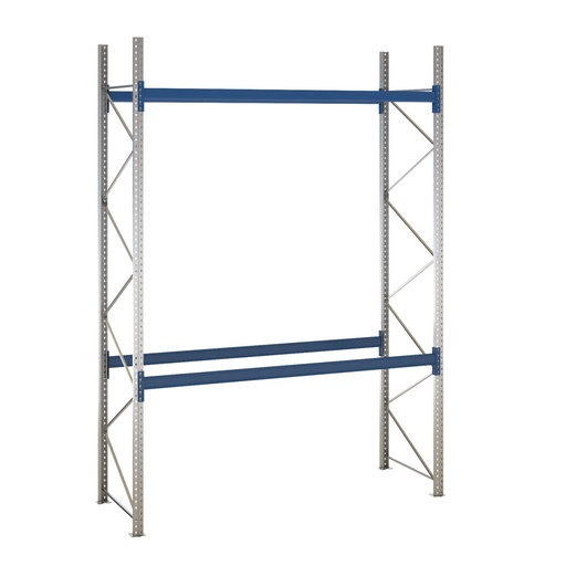 [049472] Estantería de paletización inicial con 2 niveles de carga de 2500 kg cada uno - Dim.: 2400x1100x4000h mm - Galvanizado y azul ral 5010