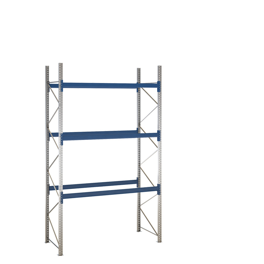 [049474] Estantería de paletización inicial con 3 niveles de carga de 2500 kg cada uno - Dim.: 2400x1100x4000h mm - Galvanizado y azul ral 5010