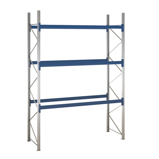 [049474] Estantería de paletización inicial con 3 niveles de carga de 2500 kg cada uno - Dim.: 2400x1100x4000h mm - Galvanizado y azul ral 5010