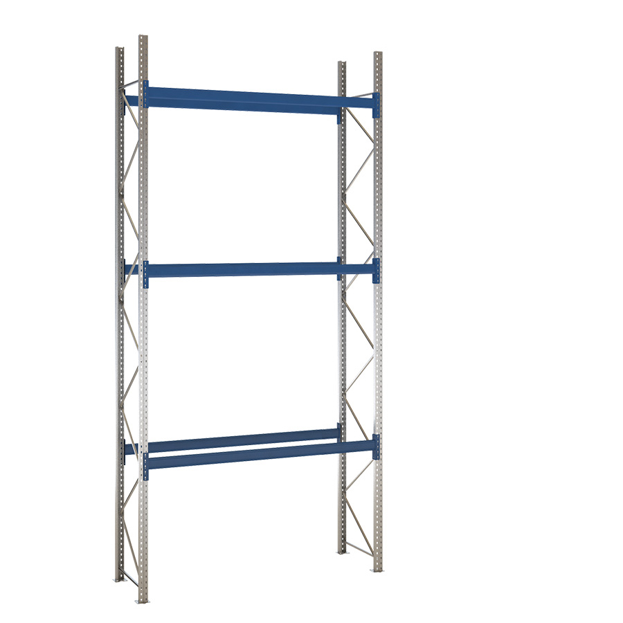 [049476] Estantería de paletización incial con 3 niveles de carga de 2500 kg cada uno - Dim.: 2400x800x5000h mm - Galvanizado y azul ral 5010