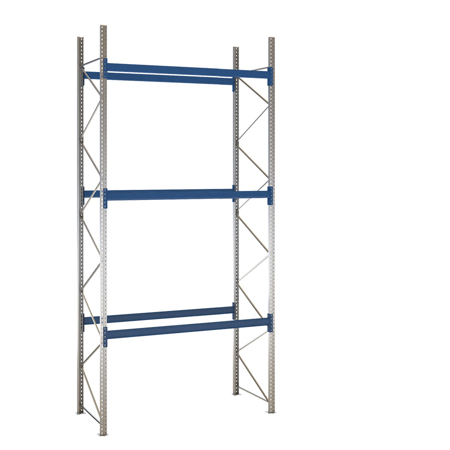 [049478] Estantería de paletización inicial con 3 niveles de carga de 2500 kg cada uno - Dim.: 2400x1100x5000h mm - Galvanizado y azul ral 5010