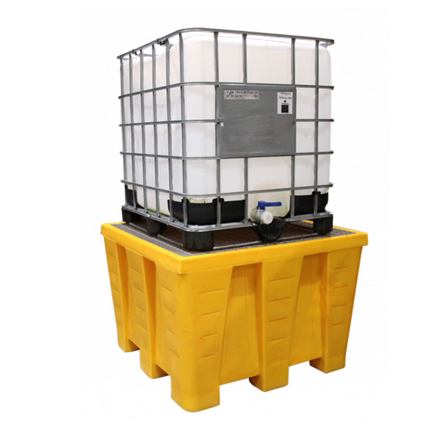 [049492] Cubeto de retención de plástico con rejilla metálica - Cap.: 1200 lts. - Dim.: 1300x1300x900h mm - Amarillo