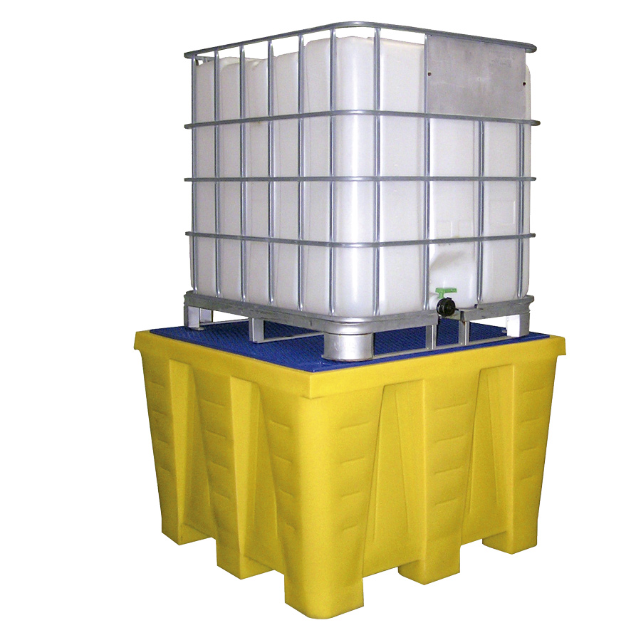 [049493] Cubeto de retención de plástico con rejilla plástica - Cap.: 1200 lts. - Dim.: 1300x1300x900h mm - Amarillo