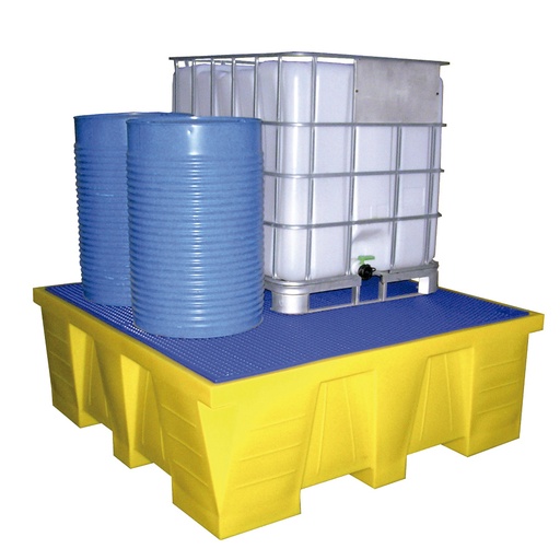 [049494] Cubeto de retención de plástico con rejilla plástica - Cap.: 1500 lts. - Dim.: 1830x1830x640h mm - Amarillo