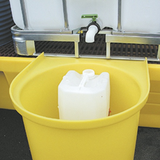 [049498] Soporte para trasvase de recipientes de hasta ø500 mm con pie adaptable - 630x575x475h - Amarillo