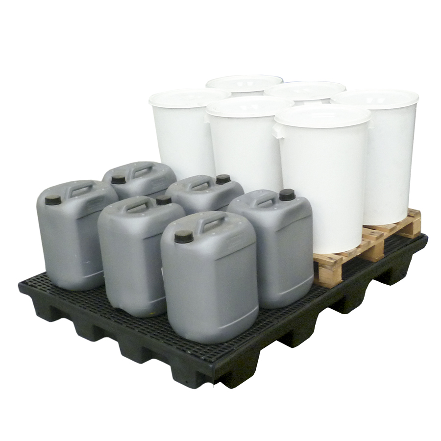 [049508] Cubeta colectora plástica de 240 lts. de capacidad para botellas y garrafas con rejilla - Dim.: 1610x1270x150h mm - Negro