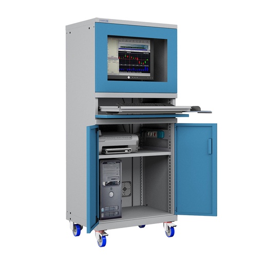 [049515] Armario con ruedas para protección de ordenadores - Dim.: 717x595x1762h mm - Gris ral 7035 y azul ral 5012