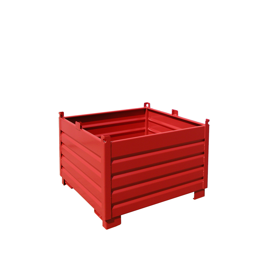 [049566] Contenedor metálico de chapa reforzado de 1 m³ - Dim.: 1200x1200x850h mm - Rojo ral 3000