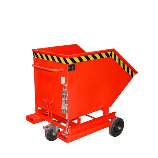 [049593] Contenedor basculante manual con ruedas y guías para carretilla - Capacidad 0,4 m³ - Dim.: 1330x900x1090 mm - rojo ral 3000