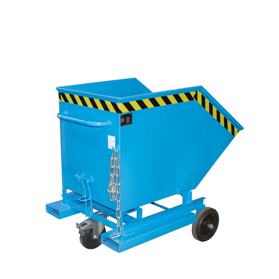[049594] Contenedor basculante manual con ruedas y guías para carretilla - Capacidad 0,4 m³ - Dim.: 1330x900x1090 mm - azul ral 5012
