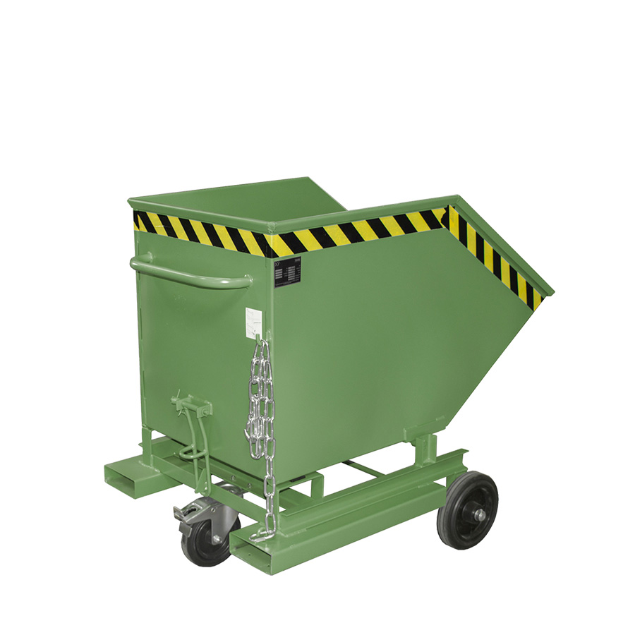 [049595] Contenedor basculante manual con ruedas y guías para carretilla - Capacidad 0,4 m³ - Dim.: 1330x900x1090 mm - verde ral 6011