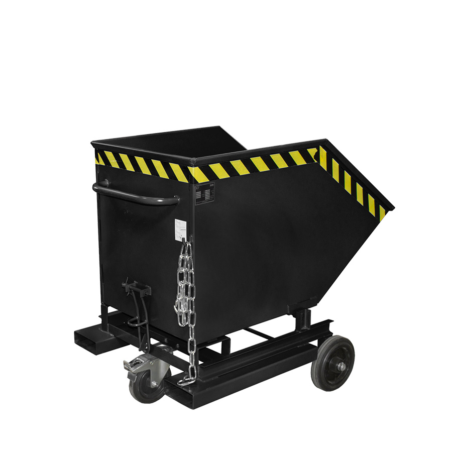[049597] Contenedor basculante manual con ruedas y guías para carretilla - Capacidad 0,4 m³ - Dim.: 1330x900x1090 mm - Negro ral 7021