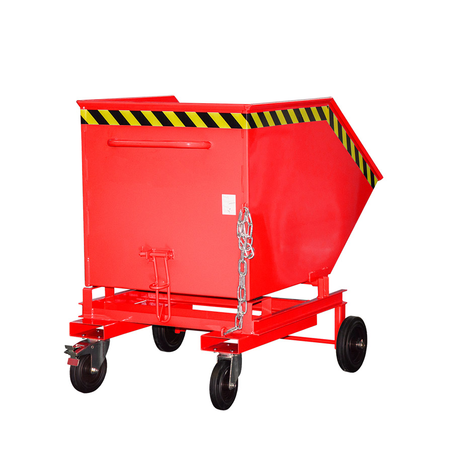 [049598] Contenedor basculante manual con ruedas y guías para carretilla - Capacidad 0,6 m³ - Dim.: 1400x1070x1220 mm - rojo ral 3000.