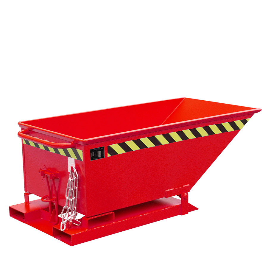 [049614] Contenedor basculante manual de baja altura con guías para carretilla - Capacidad 0,25 m³ - Dim.: 1320x670x535h mm - Rojo ral 3000