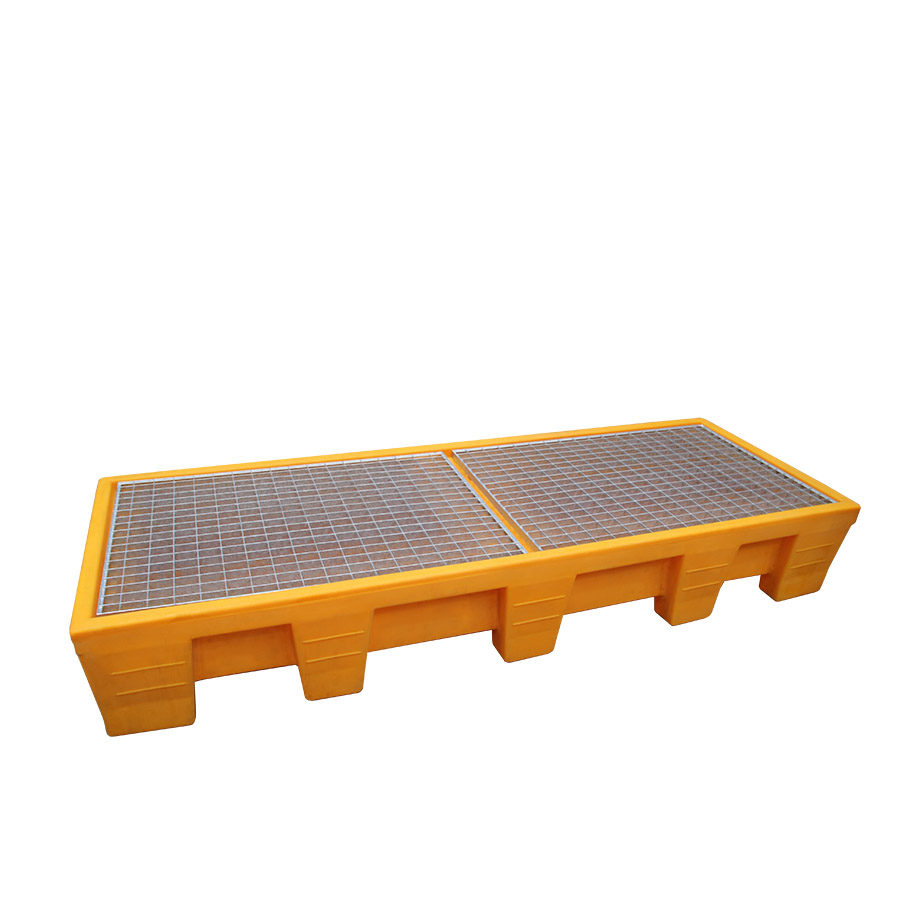 [049636] Cubeto de retención de plástico con rejilla metálica - Cap.: 450 lts. - Dim.: 2579x936x395h mm - Amarillo