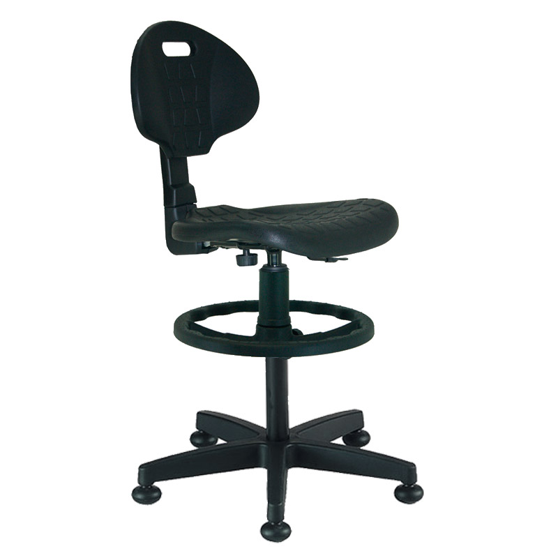 [049811] Silla para taller de poliuretano regulable en altura y con pies - Altura asiento.: 580 / 840h mm - Poliuretano negro