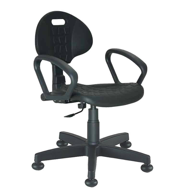 [049813] Silla para taller de poliuretano regulable en altura con reposabrazos y pies - Altura asiento.: 430/580h mm - Poliuretano negro