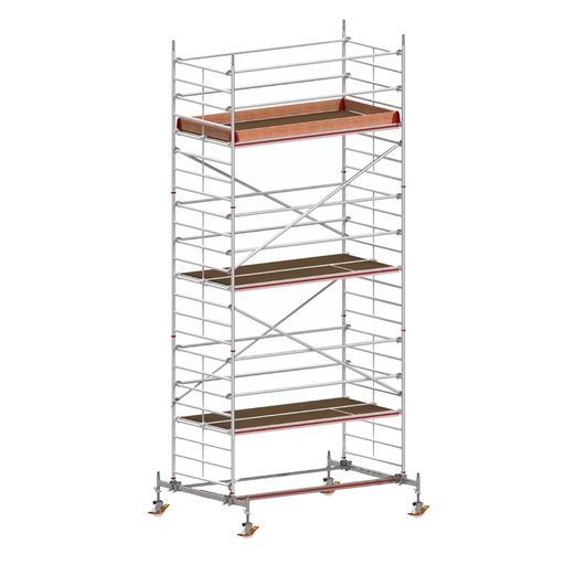 [049840] Andamio móvil con traviesas de apoyo y 3 plataformas de trabajo - Dim.: 3048x2100x6820h mm - Aluminio