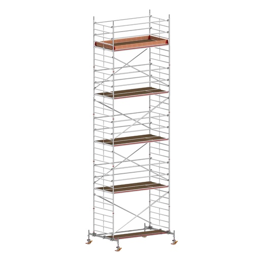 [049843] Andamio móvil con traviesas de apoyo y 4 plataformas de trabajo - Dim.: 3048x2100x9820h mm - Aluminio