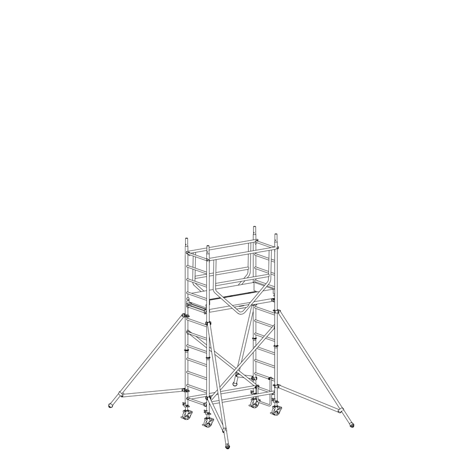 [049852] Andamio de aluminio de seguridad con estabilizadores y 1 plataforma - Dim.: 1665x695x3490h mm - Aluminio