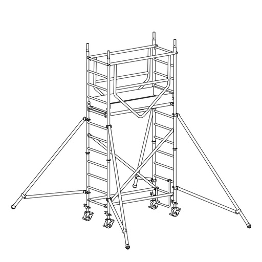 [049852] Andamio de aluminio de seguridad con estabilizadores y 1 plataforma - Dim.: 1665x695x3490h mm - Aluminio