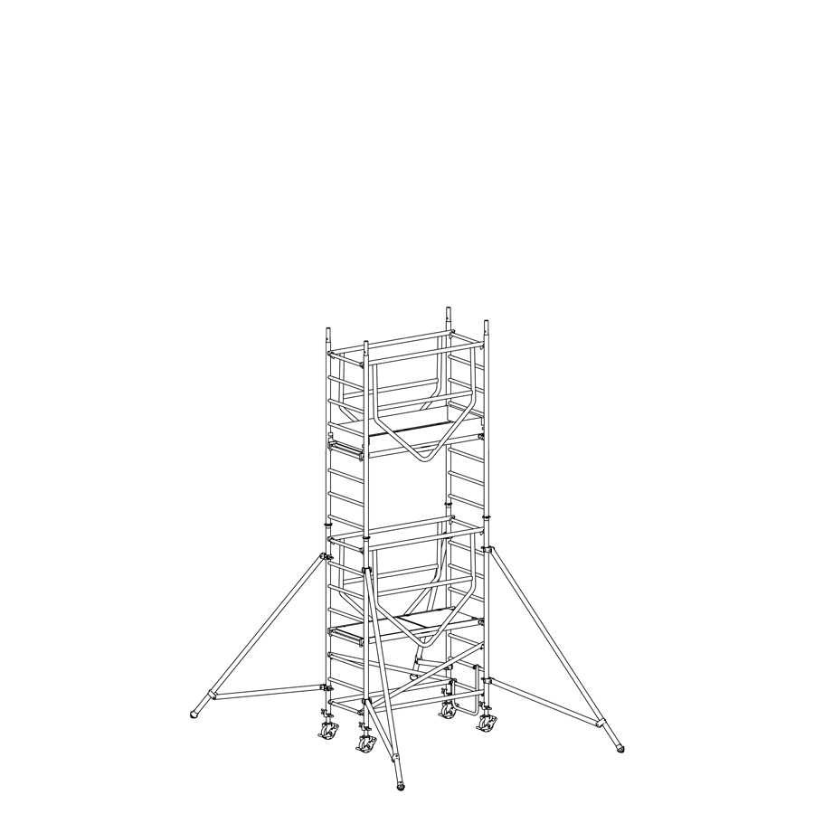 [049853] Andamio de aluminio de seguridad con estabilizadores y 2 plataformas - Dim.: 1665x695x4490h mm - Aluminio