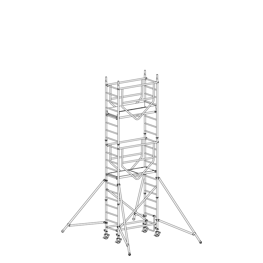 [049854] Andamio de aluminio de seguridad con estabilizadores y 2 plataformas - Dim.: 1665x695x5490h mm - Aluminio