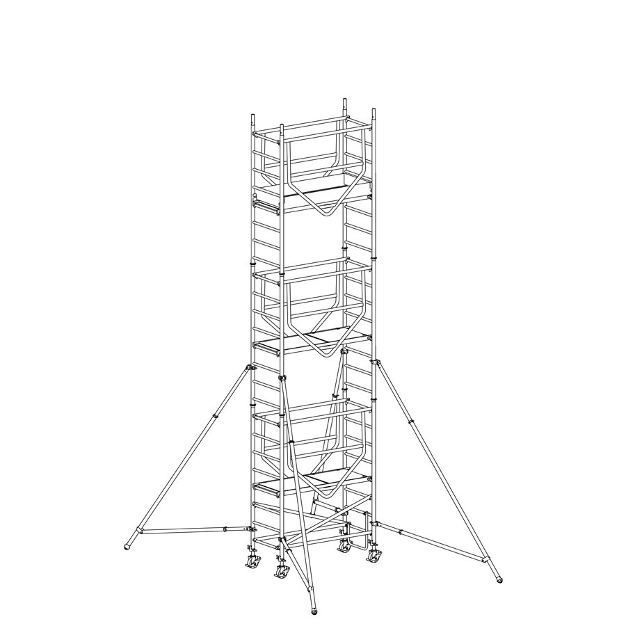 [049855] Andamio de aluminio de seguridad con estabilizadores y 3 plataformas - Dim.: 1665x695x6490h mm - Aluminio