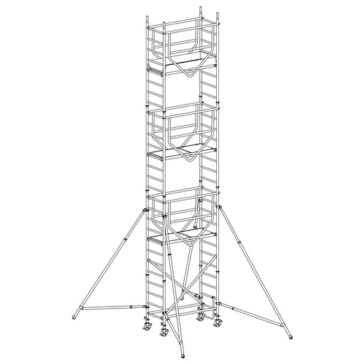 [049856] Andamio de aluminio de seguridad con estabilizadores y 3 plataformas - Dim.: 1665x695x7490h mm - Aluminio