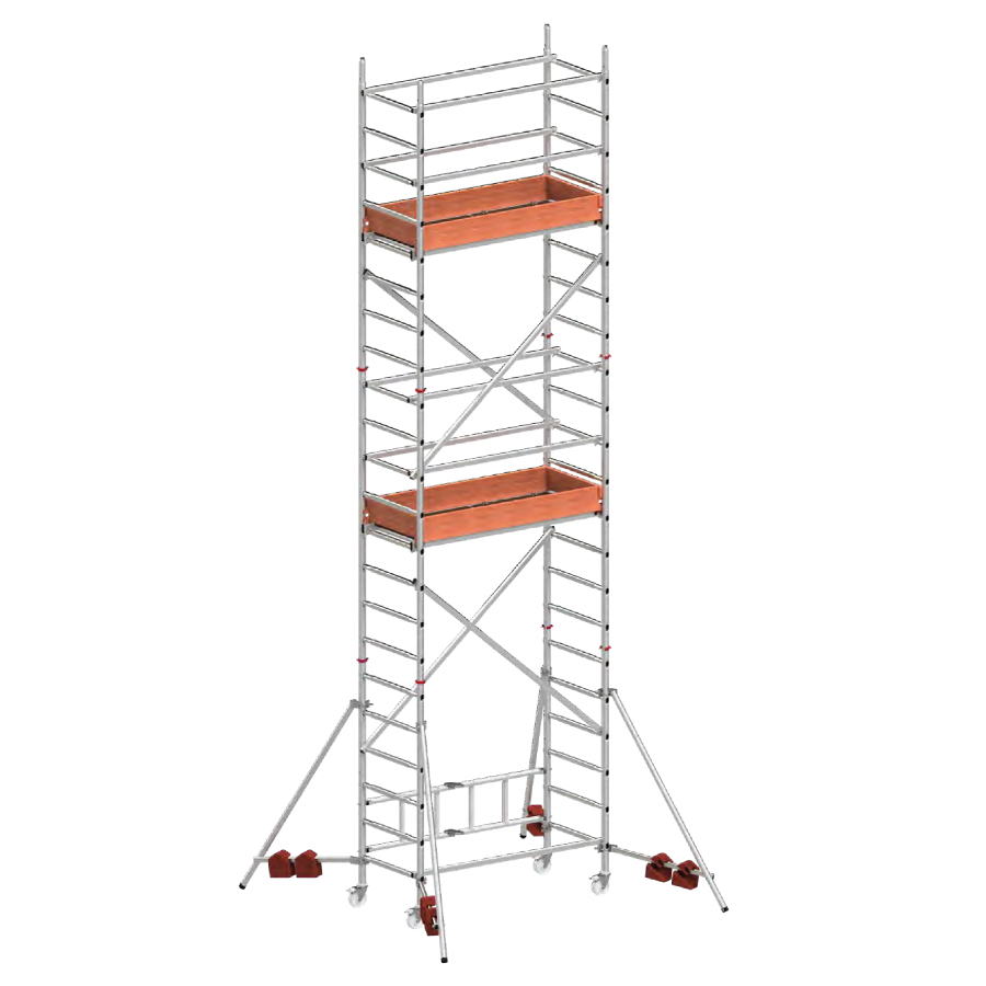 [049867] Andamio de aluminio de seguridad sin estabilizadores y con 2 plataformas - Dim.: 1580x720x5850h mm - Aluminio