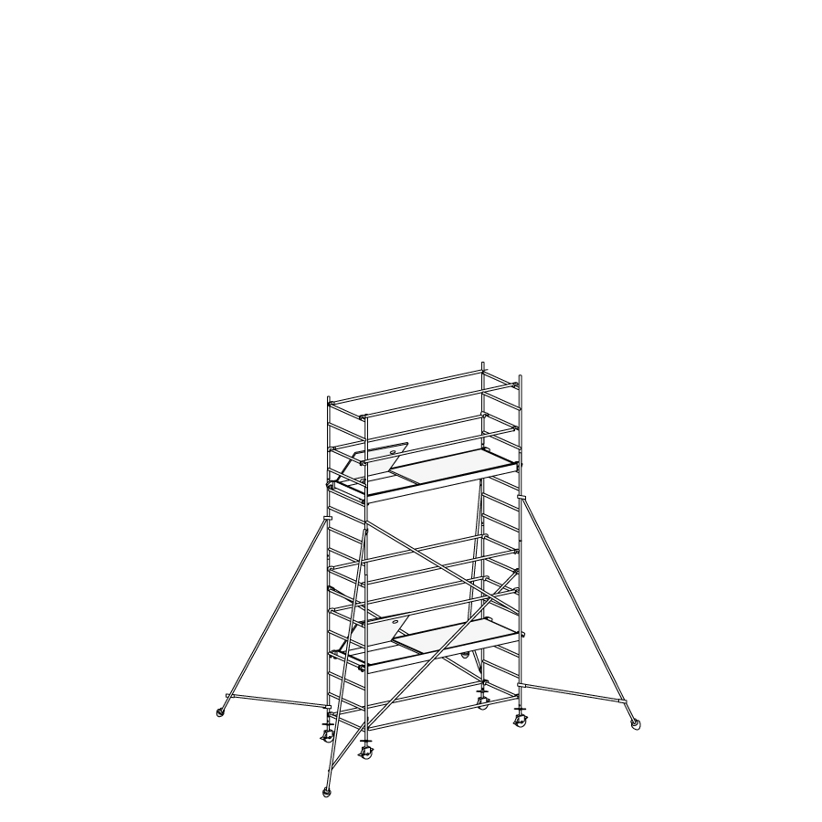 [049872] Andamio de aluminio de seguridad con estabilizadores y con 2 plataformas - Dim.: 1985x735x4490h mm - Aluminio