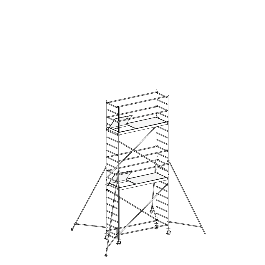 [049873] Andamio de aluminio de seguridad con estabilizadores y con 2 plataformas - Dim.: 1985x735x5490h mm - Aluminio