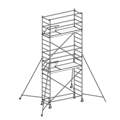 [049873] Andamio de aluminio de seguridad con estabilizadores y con 2 plataformas - Dim.: 1985x735x5490h mm - Aluminio