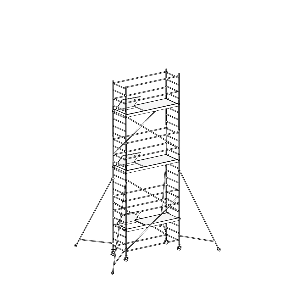 [049874] Andamio de aluminio de seguridad con estabilizadores y con 3 plataformas - Dim.: 1985x735x6490h mm - Aluminio