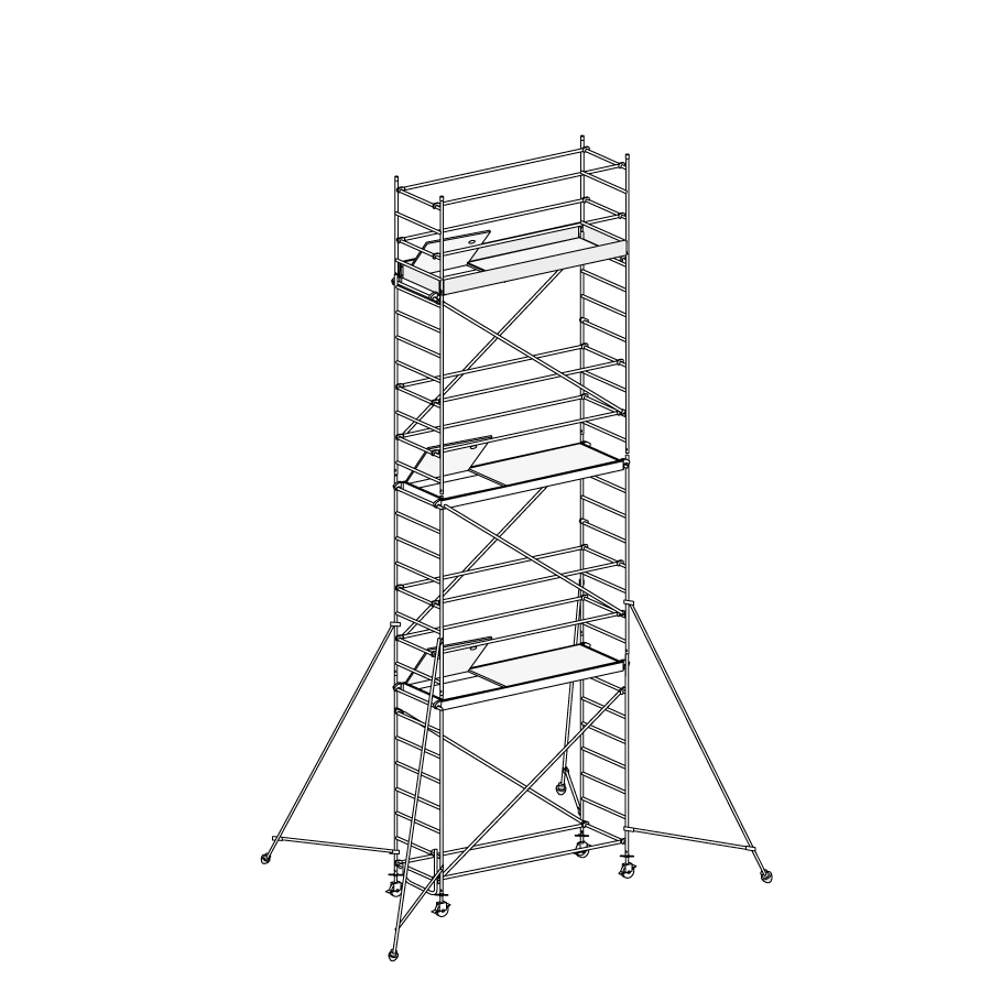 [049875] Andamio de aluminio de seguridad con estabilizadores y con 3 plataformas - Dim.: 1985x735x7490h mm - Aluminio