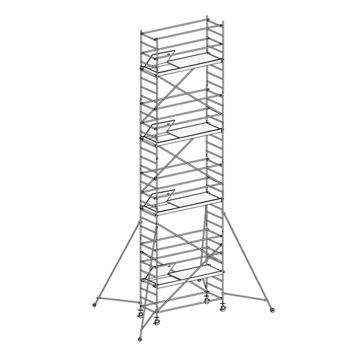[049876] Andamio de aluminio de seguridad con estabilizadores y con 4 plataformas - Dim.: 1985x735x8490h mm - Aluminio