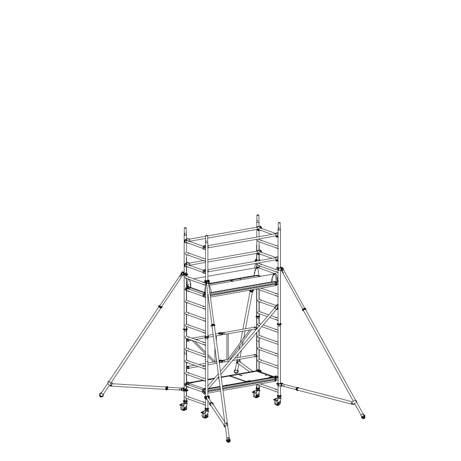 [049879] Andamio de aluminio plegable con estabilizadores y con 2 plataformas - Dim.: 1985x735x3800h mm - Aluminio