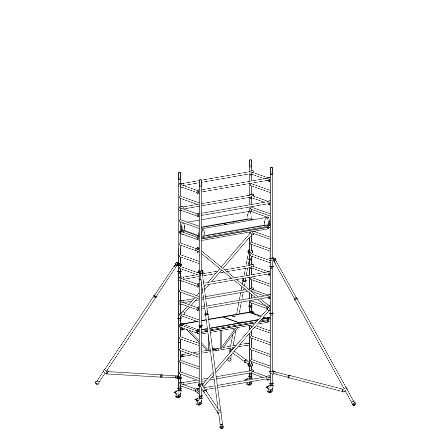 [049880] Andamio de aluminio plegable con estabilizadores y con 2 plataformas - Dim.: 1985x735x4800h mm - Aluminio