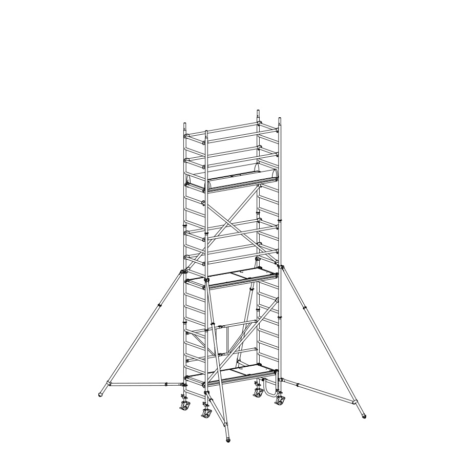 [049881] Andamio de aluminio plegable con estabilizadores y con 3 plataformas - Dim.: 1985x735x5990h mm - Aluminio