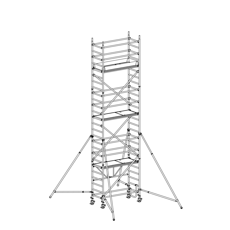 [049882] Andamio de aluminio plegable con estabilizadores y con 3 plataformas - Dim.: 1985x735x6990h mm - Aluminio