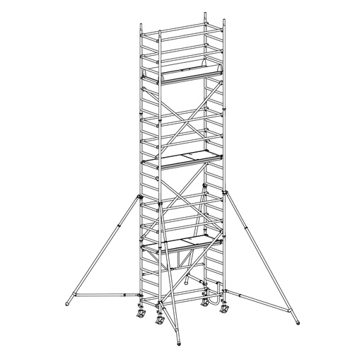 [049882] Andamio de aluminio plegable con estabilizadores y con 3 plataformas - Dim.: 1985x735x6990h mm - Aluminio