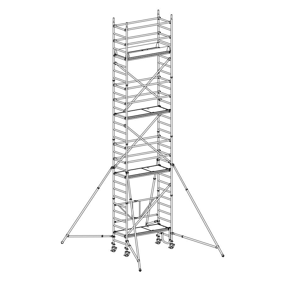 [049883] Andamio de aluminio plegable con estabilizadores y con 3 plataformas - Dim.: 1985x735x7990h mm - Aluminio