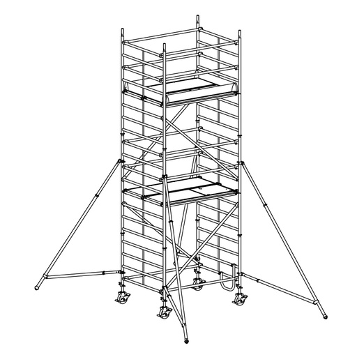 [049888] Andamio móvil modular con estabilizadores y 2 plataformas - Dim.: 1985x1385x5640h mm - Aluminio
