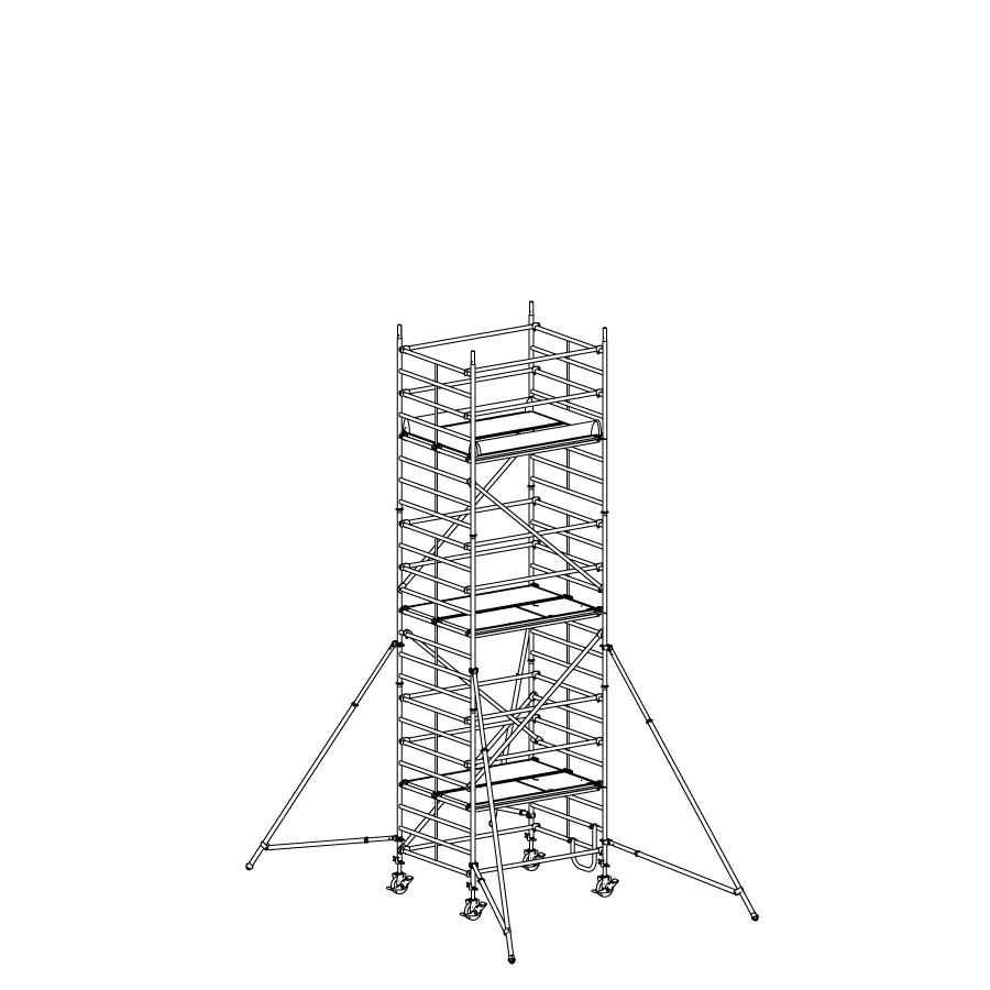 [049889] Andamio móvil modular con estabilizadores y 3 plataformas - Dim.: 1985x1385x6640h mm - Aluminio