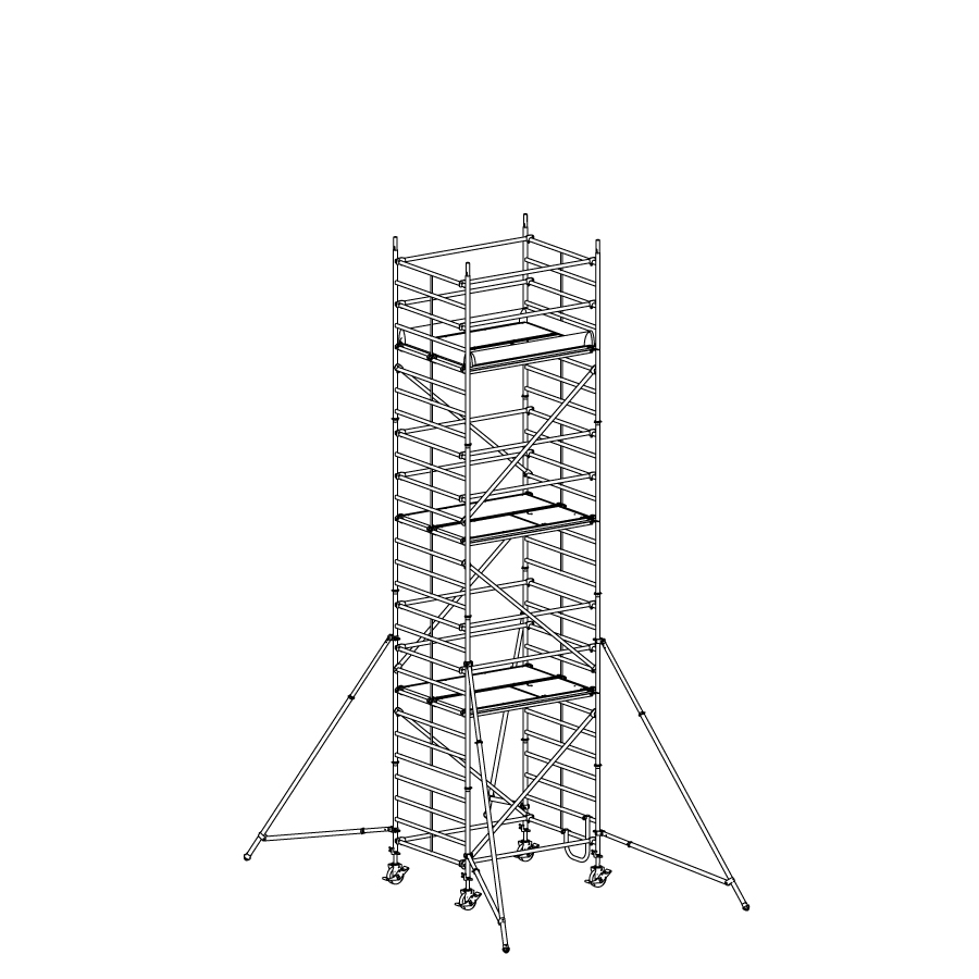 [049890] Andamio móvil modular con estabilizadores y 3 plataformas - Dim.: 1985x1385x7640h mm - Aluminio
