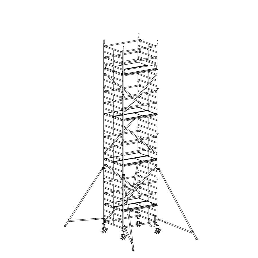[049891] Andamio móvil modular con estabilizadores y 4 plataformas - Dim.: 1985x1385x8640h mm - Aluminio