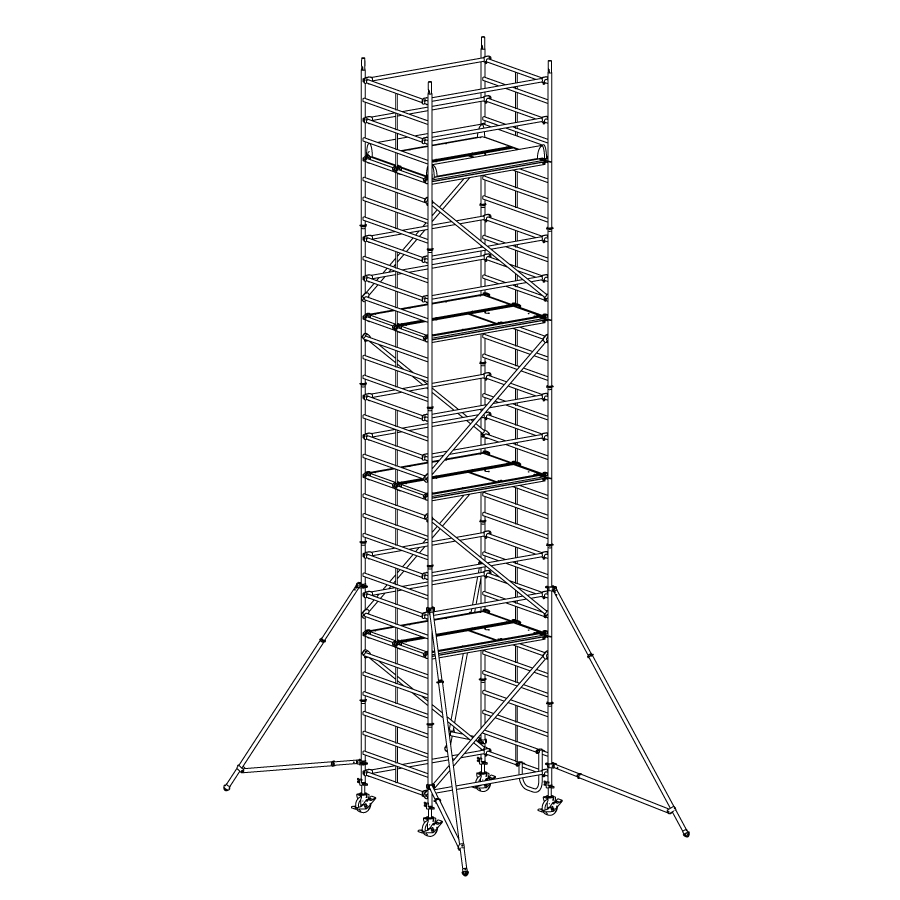 [049892] Andamio móvil modular con estabilizadores y 4 plataformas - Dim.: 1985x1385x9640h mm - Aluminio