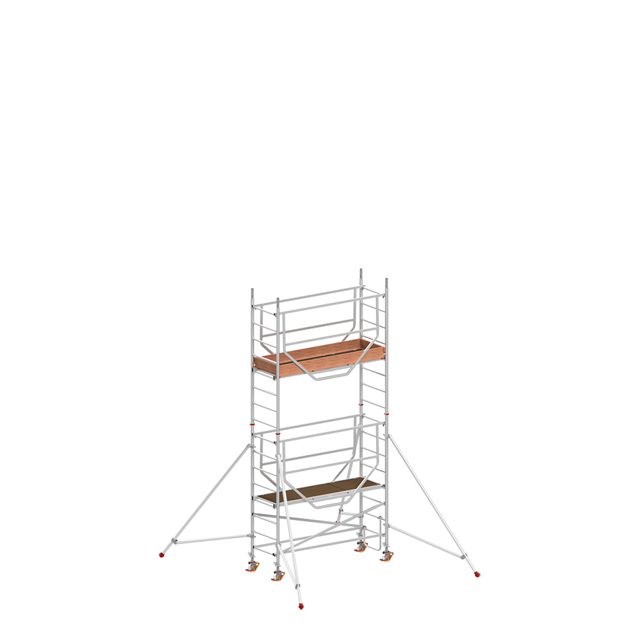 [049900] Andamio de aluminio de seguridad con estabilizadores y con 2 plataformas - Dim.: 2165x705x4490h mm - Aluminio
