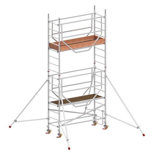 [049900] Andamio de aluminio de seguridad con estabilizadores y con 2 plataformas - Dim.: 2165x705x4490h mm - Aluminio